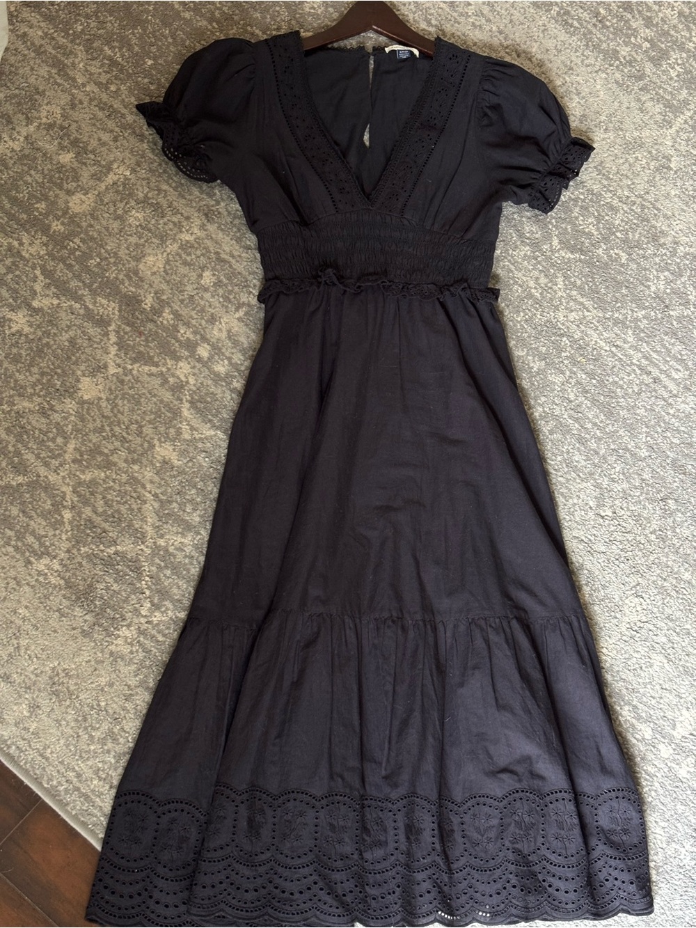 American Eagle Outfitters Black Eyelet Maxi Dress with Puff Sleeves